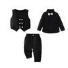 Chaleco para Niños Overol de Otoño Conjunto de Tres Piezas Camisa Estilo Escolar para Bebé Niño Ropa para Actuaciones de Anfitrión para Niños Pequeños