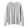 Estilo Novo Outono e Inverno Malha de Cashmere Puro Liso Calibre Doze Cardigã de Tricô Feminino Solto Emagrecedor Gola Redonda Jaqueta Simples Manga Longa