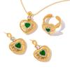 Pendientes, collar y anillo elegantes de circonita verde cepillada, estilo antiguo medio, estilo europeo y americano para mujer