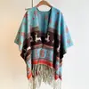 Xale de Cashmere Sintético de Alta Qualidade com Pintura a Tinta Estilo Chinês, Cachecol Quente Versátil para Viagens de Inverno, Manto Espessado