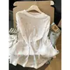 Cubierta Protectora Solar Estampada con Estrellas de Colores para Mujer, Top Holgado de Verano Estilo Perezoso, Camiseta de Manga Larga con Retazos de Lazo de Encaje