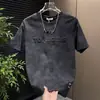 Camiseta Informal Versátil de Verano Nueva Colección Transfronteriza para Hombre con Estampado de Letras Simple de Manga Corta Tie-Dye Cuello Redondo