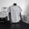 Camiseta masculina de manga curta estilo americano, peso pesado, para o verão, resistente, versátil, com stretch, corte slim, gola pequena, top de base