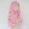 Peruca para mulheres, rosa claro, repartição livre, cabelo longo e cacheado, ondas grandes, natural, volumosa, moderna, europeia e americana, transfronteiriça, cobertura completa da cabeça