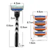 Aparelho de barbear manual masculino em estoque com lâminas de três camadas, cabeça de lâmina de aço inoxidável multicamada, modelo bicolor laranja e azul