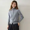 Suéter cardigan de punto suelto de manga larga para mujer, estilo coreano, nuevo para otoño, con cuello semi-alto y borde de contraste, con sentido del diseño