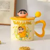 Caneca do Shin-Chan Copo de Cerâmica com Canudo para Casa Copo de Suco Estudante Prático Presente de Aniversário Copo para Casal Feminino