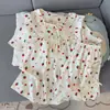 Pijama de Verão para Mulheres, Shorts de Algodão Nuvem de Manga Curta, Pulôver com Gola Peter Pan, Estilo Doce Princesa Desenho Animado Ins Estilo Coreano Conjunto