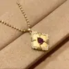 Collar de Plata S925 Estilo Palacio Flor de Ventana Rubí, Moderno Diseño en Forma de Gota, Exquisita Cadena de Bolas Retro
