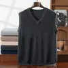 Chaleco de punto de cachemira clásico y versátil para hombre, suéter sin mangas liso de cuello en V para negocios
