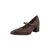 Estes sapatos são silenciosos, não escorregam do calcanhar e são feitos de couro bovino de alta qualidade.. São estilo Mary Jane, com um salto médio grosso, bico quadrado e couro genuíno, apresentando um design de tira única.. Eles são perfeitos para o outono de 2026