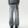 Jeans Rasgado Desconstruído em Sarja Lavada Estilo Retrô Americano para Homens e Mulheres Design de Nicho Street Calças Largas Soltas Cool
