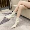 Botines Nuevos para Mujer Primavera y Otoño capa simple tacón alto blanco punta fina tacón de aguja tipo calcetín color sólido tacón de aguja caña baja estilo coreano Botas Martin