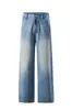 Jeans Ligeros Azules de Corte Recto con Estampado de Bambú Retro Americano para Hombre, Lavados y Desgastados, Pantalones Largos Sueltos de Campana de Marca de Moda