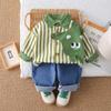 Conjunto de Dos Piezas a Rayas Verticales con Expresión Estilo Urbano de Moda para Niños, Versión Coreana Otoño 2025, Ropa de Manga Larga a la Moda para Bebé Niño