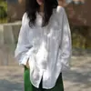 Camisa básica blanca de lino, holgada, de estilo artístico casual y relajado para otoño