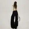 Calça pantalona larga de cintura alta estilo retrô americano com cós elástico e cordão, calça casual versátil para mulheres, coleção outono e inverno, e calça comprida