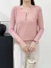 Nuevo Suéter de Punto de Manga Larga de Otoño para Mujer, Cuello Semiabierto, Abotonado, Camiseta Base Delgada, Corte Holgado, Adelgazante, Suéter Moderno, Elegante