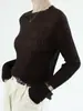 Lentejuelas Finas BrillantesSuéter de punto redondo con patrón de ondas de lana soluble en agua ultra fino de 100 hilos para mujer, camiseta básica de principios de otoño