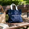 Bolsa Tote de Lona Personalizada com Letras Azul Marinho e Estampa, Bolsa de Mão Versátil para o Dia a Dia, Bolsa de Lona para Estudantes DIY