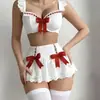 E-commerce Transfronteiriço Europa e América Novo Conjunto de Lingerie Sexy Feminino com Laço e Alças Divididas Saia Super Curta