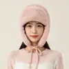 Gorro Lei Feng forrado de polar con protección para las orejas para mujer, gorro tejido grueso de felpa para otoño e invierno, gorro cálido, a prueba de viento y resistente al frío para exteriores