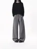 Calça Casual Longa Plissada Xadrez Patchwork Barra Curva para Homens, Estilo Old Money, Sensação de Luxo, Perna Larga Solta