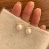 Prata um horizontal brincos de pérola S925 agulha de prata moda temperamento pequeno fresco estilo minimalista simples versátil brincos de pérola
