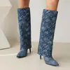 Tamanho 35-47 Botas Martin de Sarja Transfronteiriças para Mulheres, Botas de Cano Alto Bico Fino para Outono e Inverno com Solado de Borracha e Saltos Finos