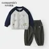 Roupa Infantil Panda Kaka Roupas de Outono para Meninas Conjunto Casual de Duas Peças para Meninos Roupas de Início de Primavera para Bebês Tendência
