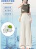 Traje de Lino Algodón Tencel Morado con Pantalones de Pierna Ancha para Mujer, Estilo Delgado de Verano, Pantalones Europeos de Seda de Hielo de las Trece Líneas de Guangzhou
