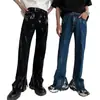 Elegantes jeans de pierna dividida con cremallera para hombre, pantalones acampanados de alta costura europeos y americanos de otoño, pantalones de pierna ancha holgados de moda