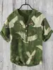 Patrón Verano Delgado Transfronterizo Estampado Digital Cuello en V para Hombre Pulóver de 3 Botones Casual Lino Polo