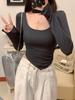 A087# Camiseta de manga comprida Spice Girls, costas nuas, sexy, primavera, nova camisa coreana slim fit, base slim, top feminino