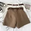 Shorts Casuales Estilo Hong Kong para Mujer, Pantalones de Pierna Ancha Línea A de Cintura Alta de Primavera, Modelo Nuevo Simple 2026 Versión Coreana Retro