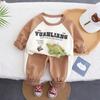Novo Algodão Meninos Crewneck Dinossauro Carta Impressão Casual Camisola Moda Calças Two-Piece Set Source Factory Batch