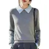 Novo top de malha de base falso de duas peças com gola polo 2026 para mulheres, estiloso e de corte solto, adequado para primavera e outono, e também um suéter para outono e inverno