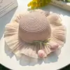 Sombrero de sol de estilo pastoral para niñas, sombrero de paja con temática de bosque para niños, sombrero de sol para protección solar en la playa para niñas, sombrero de sol con protección UV