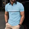 Venda Quente de Verão Transfronteiriça Europeia e Americana Estampa de Listras 3D Solta Casual Moda Diária Versátil Camisa Polo de Manga Curta Masculina