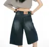 # Jeans de Pierna Ancha Lavados en 3D Desgastados para Mujer Sueltos Adelgazantes Modernos Individuales Versátiles Pantalones Cortos