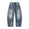Pantalones vaqueros Muqiu para hombre, estilo americano vintage, dobladillo curvo, unisex, corte holgado, lavados, holgados, de pierna ancha
