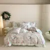 Juego de Ropa de Cama de Cuatro Piezas con Estampado Digital de Algodón Tencel Estilo Dibujos Animados, Femenino y Suave, Sedoso y Transpirable, Adecuado para Dormir Desnudo