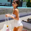 Traje de Baño Coreano Nuevo Sexy de Baño Termal con Cordones que Cubre el Vientre de Cintura Alta Triángulo Ins de Dos Piezas para Mujer