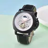 Dropshipping Forsining Esqueleto Completo Correa de Cuero Genuino Impermeable Reloj Mecánico Automático para Hombre Reloj para Hombre