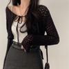 Corea del Sur Chic Diseño Hueco Con Cordones Manga Larga Delgada Tejido de Punto Manga Larga Cárdigan Blusa Mujer