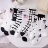 Meias femininas versáteis Kuromi para primavera e verão, alta estética estilo floresta de anime, fofas de desenho animado, brancas, respiráveis, meias japonesas de cano médio