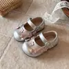 2026 Novos Sapatos Mary Jane Floridos para Meninas Primavera e Outono Solado Macio Velcro para Bebê Versátil Estilo Princesa Sapatos de Couro