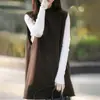 Chaleco Tejido Casual de Media Altura de Longitud Media para Mujer, Otoño e Invierno, Borde Enrollado, Holgado, sin Mangas, Chaleco Suéter para Superponer