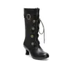 Botas Femininas Estilo Martin para Comércio Exterior, Botas Versáteis de Couro de Cano Médio para Outono e Inverno, Bico Redondo, Zíper Lateral, Solado de Borracha, Antiderrapante, Botas Femininas de Tamanho Grande