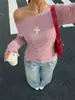 Ropa de Mujer Estilo Chica Popular Caliente Transfronterizo Retro Americano Top a Rayas de un Hombro Ajustado Versátil Camiseta de Manga Larga